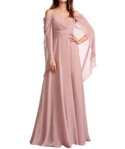 Blush Pink Cold Shoulder Draped Maxi Dress