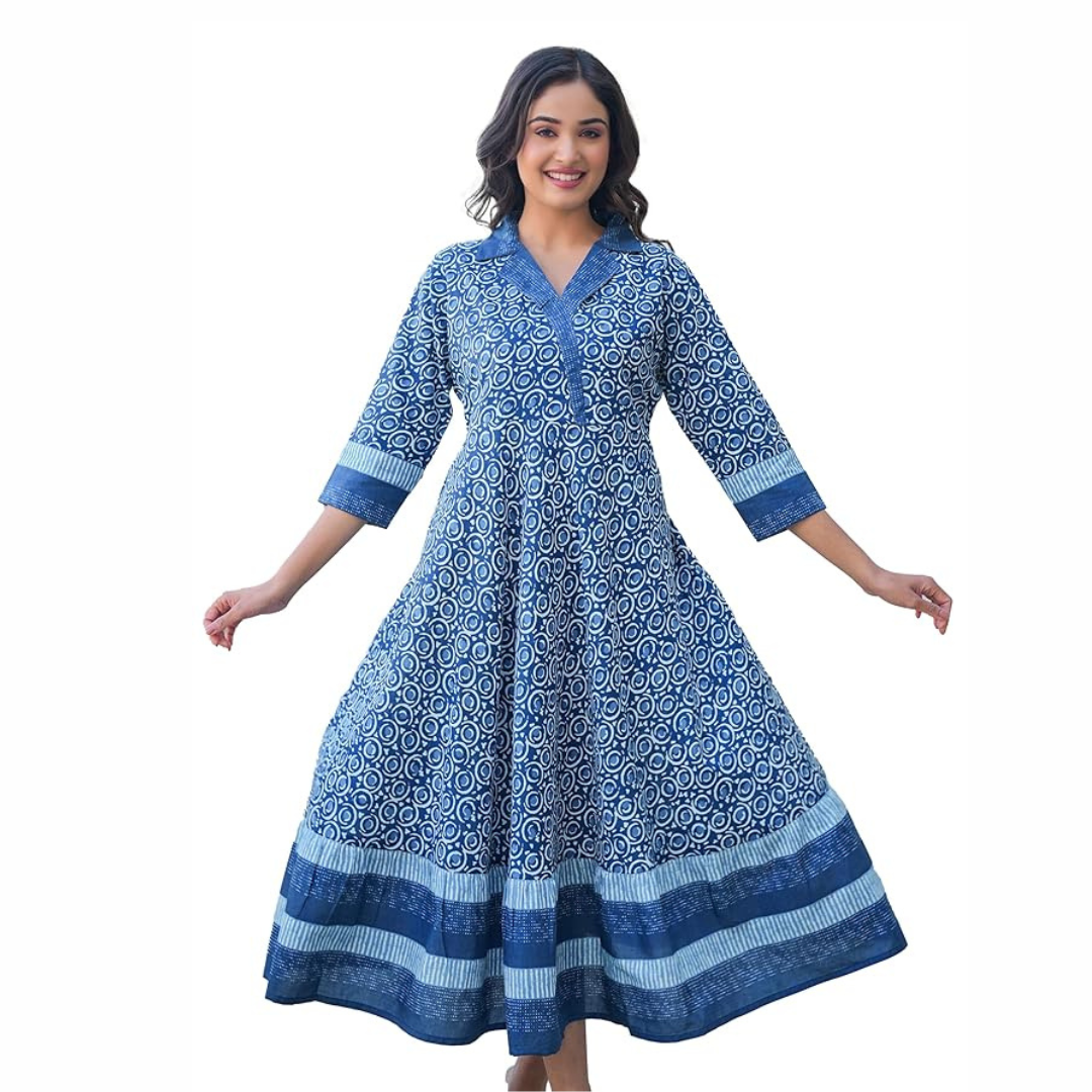 Yash Gallery Women's Cotton Floral Printed Maxi Anarkali Dress